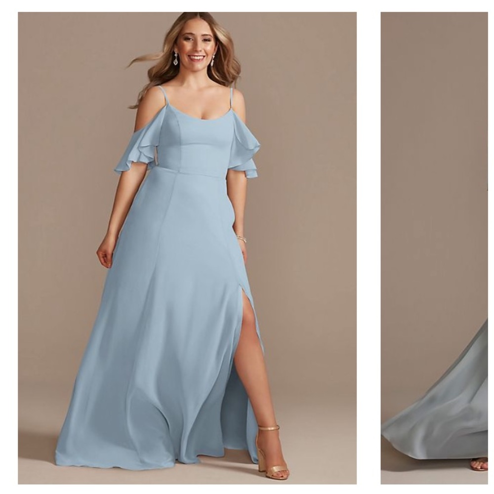 David’s Bridal Bridesmaid Dress Dusty Blue Side Slit